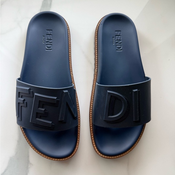 Fendi Navy Blue Slide Sandals - Picture 3 of 7